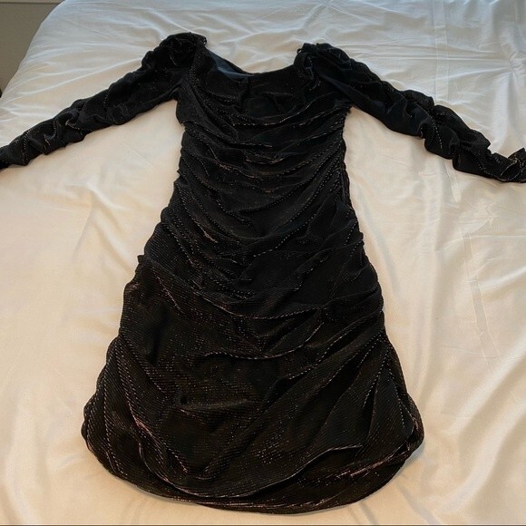 New Leaf Samir Copper Shimmer Black Body Con Rare Dressy Prom Sexy Ruche Size 12 - Picture 9 of 12